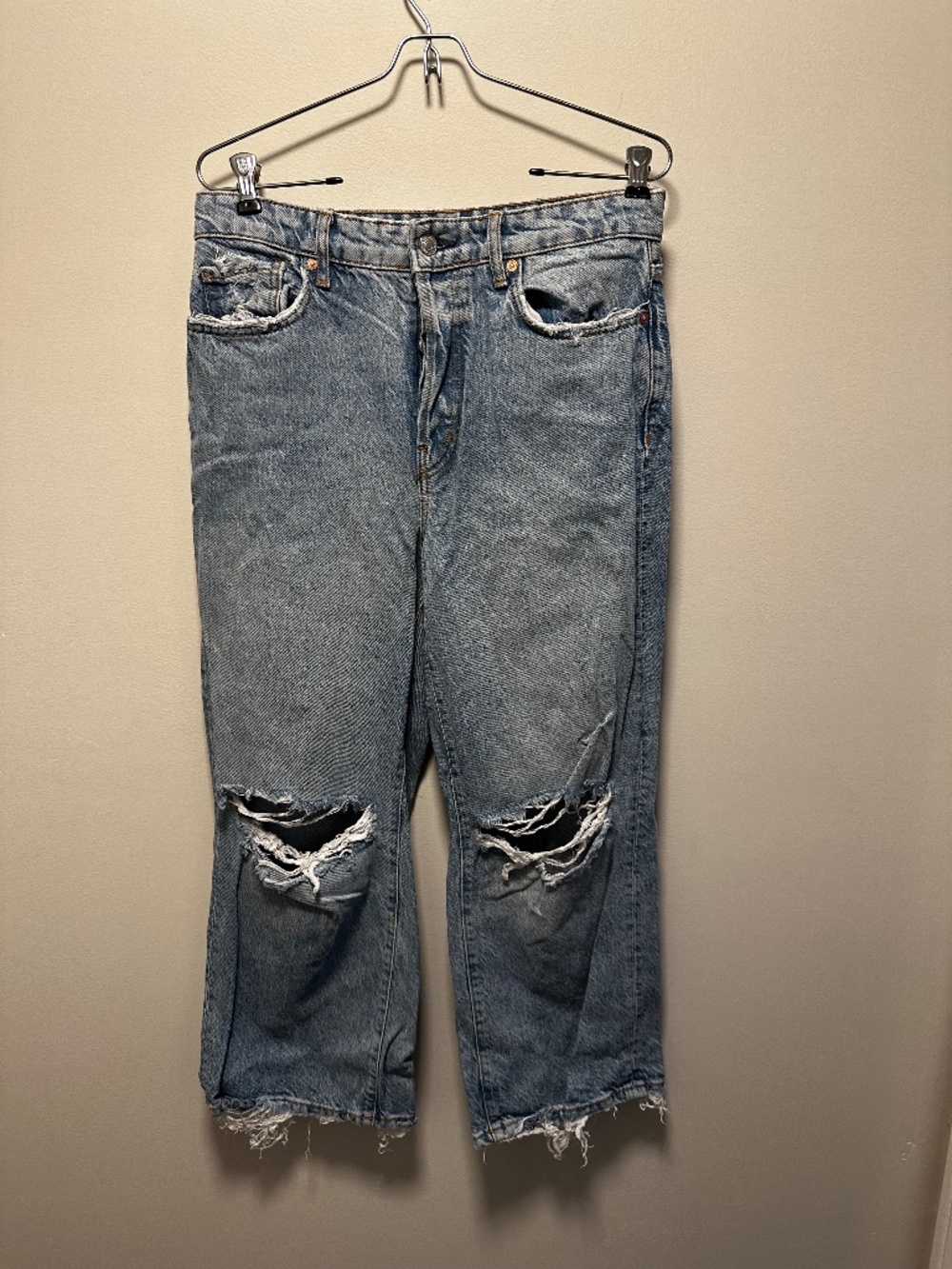 Free People We The Free Light Denim Jeans Distressed Button Fly Size 28 5 Pocket